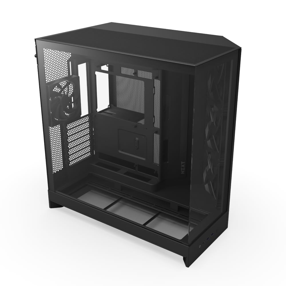 NZXT H9 Flow (2025) – Großes Dual-Kammer ATX Mid-Tower Airflow PC-Gehäuse – Enthält 3 x 140mm & 1 x 120mm Lüfter – 420mm Radiatorunterstützung – Gehärtetes Glas – Back-Connect bereit – Schwarz