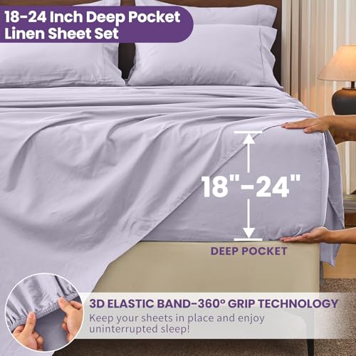 Image of Bedlifes 100% French Linen King Bedding Set - 18-24 inch Extra Deep, 6-Piece | Soft & Durable, Breathable & Cooling, Flax Linen Sheet, OEKO-TEX Certified, Moisture Wicking, Easy Care, Machine Washable