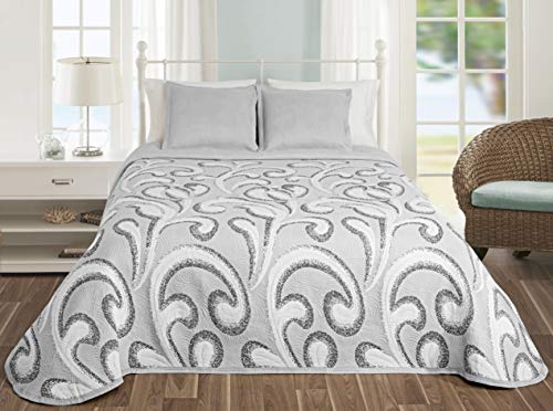 NORA HOME Colcha de Verano Moderna Cama 90 Gris - Purpura. Cubrecama Bouti de Entretiempo.