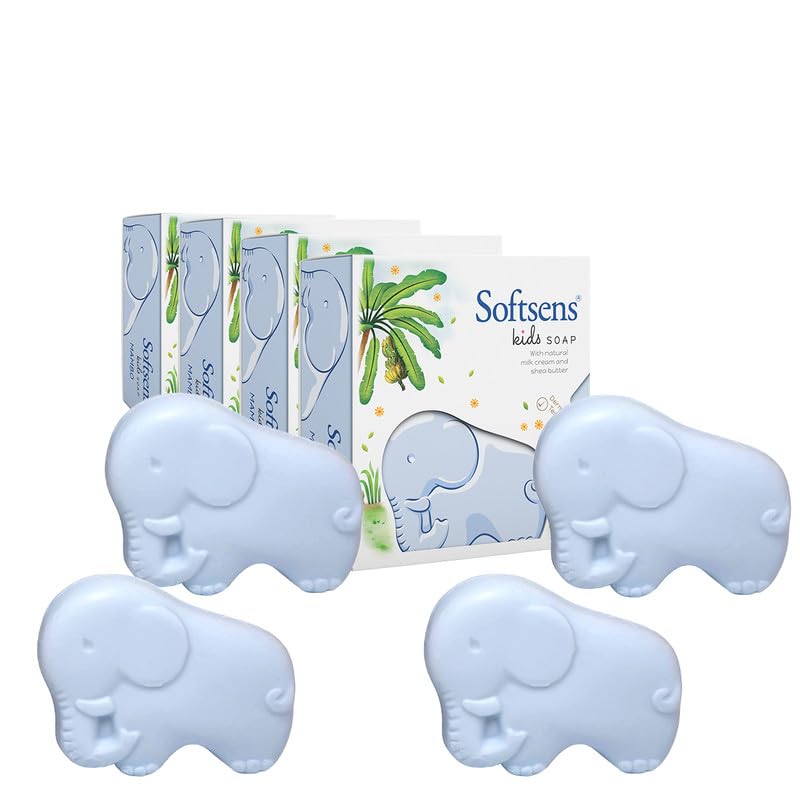 Image of Softsens Kids Soap Mambo 75g each ( Pack of 4 x 75g) | Gentle Nourishing Care with Shea Butter & Natural Milk Cream, Dermatologist Tested Baby Soap, Moisturizing Animal Shape Bar Soap For Toddlers & Kids 2-10 Years