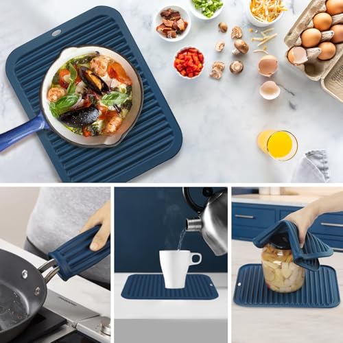 Image of Silicone Mats for Kitchen Counter, 9x12'' Trivets for Hot Pots and Pans, Navy Blue Silicone Trivets for Hot Dishes, Protect Table Quartz Countertops, Indigo