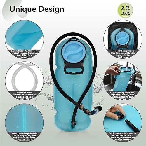 MARCHWAY 2L/2.5L/3L TPU Hydration Bladder, Ultra Durable Water Reservoir Bag with Insulated Tube for Hydration Pack for Cycling, Hiking, Running, Climbing, Biking (2.5L Blue 85oz)