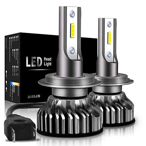 Bombilla H7 LED Coche, 10000LM Faros Delanteros Bombillas para Moto, Reemplazo de la Luz Halógena, Xenon Blanco 6000K 12V, 1 par (H7)