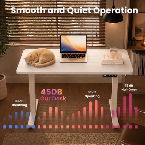 Image of 35 inch x 20 inch Electric Standing Desk, Compact Height Adjustable Desk for Small Spaces, Small Ergonomic Sit Stand Workstation for Home Office Bedroom Apartment (White)
