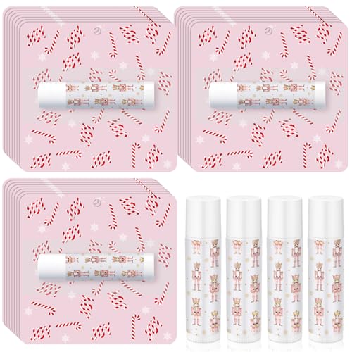 Image of 24 Pcs Christmas Nutcracker Flavor Lip Balms Bulk Pink Nutcracker Gifts Candy Lipstick for Christmas Birthday Party Favor Guest Lip Balm Gift Set Travel Size Winter Favors Decorations