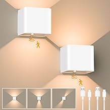 GuKKK Indoor Wall Light, 2 Pieces Battery Powered Wall Lights with Motion Sensor, 3000 K Warm White Wireless Wall Light, Adjustable Beam Angle (White)