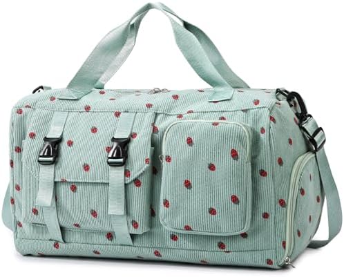 unisoul Corduroy Strawberry Travel Duffel Bag for Women Girls, La...