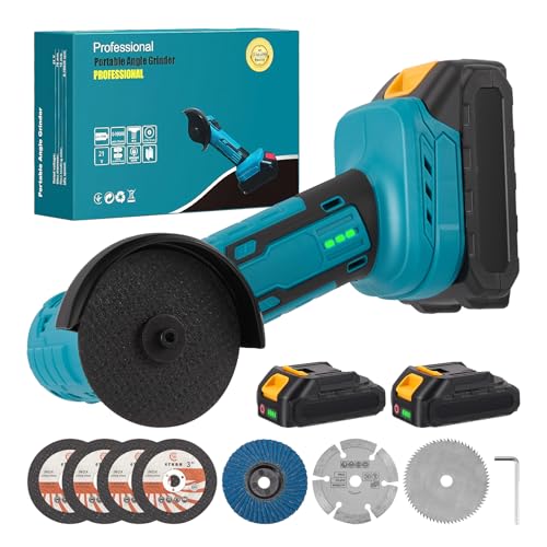 21V Cordless Angle Grinder with 2 Batteries 2.0Ah & 7pcs Cutting Discs, 3 Inch Mini Angle Grinder Brushless Motor 19000RPM, 210W Power Electric Grinder Tool for Metal Wood Polishing Rust Removal