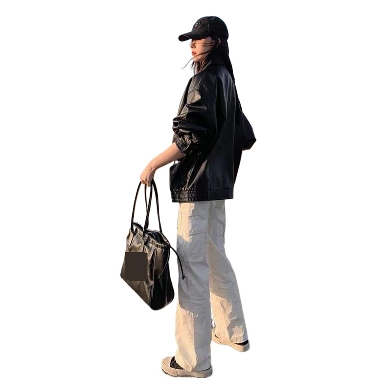 Chaqueta Cuero Mujer Women's Spring Autumn High Loose American Retro Motorcycle Top Para salir