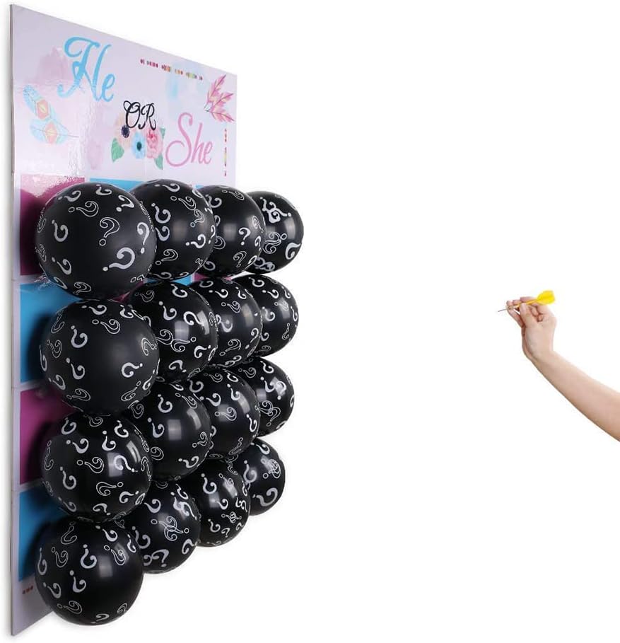 HABILE Baby Gender Reveal Dart Game, 8 Blue 8 Pink Foam Boards, Boy or Girl Black Confetti Balloon Party Decoration kit (2 Darts))