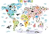 DECOWALL X-Large Animal World Map Kids Wall Stickers Decals Peel and Stick Removable for Nursery Bedroom Living Room art murals decorations decor bathroom baby educational nation (DL3-1615)