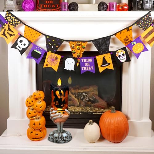 Image of Eldnacele Halloween Snow Globe Candles Lighted Lamp USB Powered Battery Operated Spooky Spinning Water Glittering Tornado Flameless Candles Skeleton Hand Holder Halloween Centerpiece Decor(Castle)