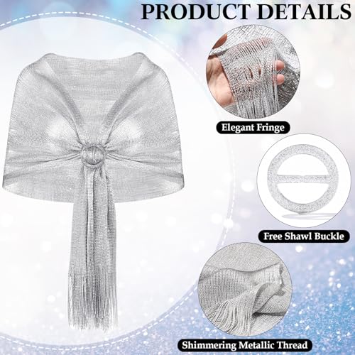 Hicarer Sparkling Shawls and Wraps with Buckle, Clutch Bag and Earring Necklace Bracelet Set for Women Evening Dresses (Silver)3