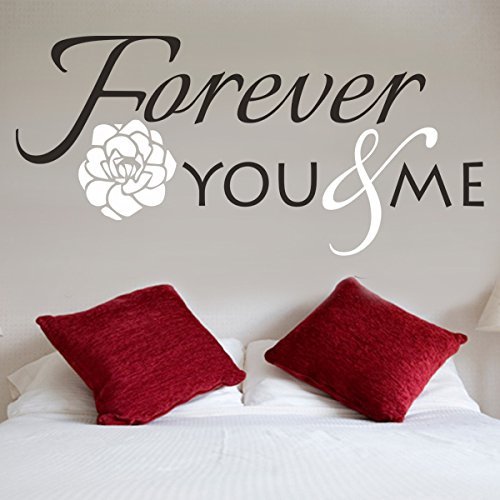 DigTour WallArt Romantic Couples Quote Forever You & Me Custom Design Beautiful Flowers Wall Decal Art C(X-Large,Flower-White;Words-Black)