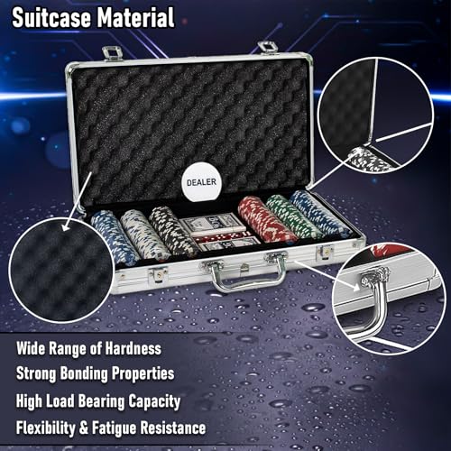 Image of WISHKEY for Adult Casino Style Poker Chips Set with A Aluminum Finish Case, 2 Decks of Card Game, 5 Dice, 1 Dealer Button (Classic Multiplayer Game) 300 Pcs