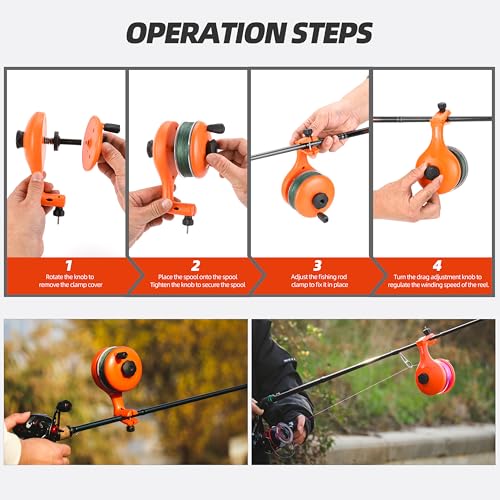 Image of RUNCL Fishing Line Spooler - Portable Winder & Reel Spooling Tool for Casting and Spinning Reels, Prevents Line Twist, Non-Slip Handle with Built-in Scissors, Fishing Accessories for Anglers