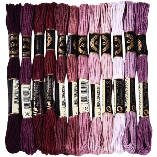 Image of 12 Skeins 105 Yards 6 Strands Dark Purple Friendship Bracelet String Embroidery Floss Yarn Gradient Variegated Cross Stitch Bulk Cord Thread Set for Sewing Making Knitting DIY Crafts Supply
