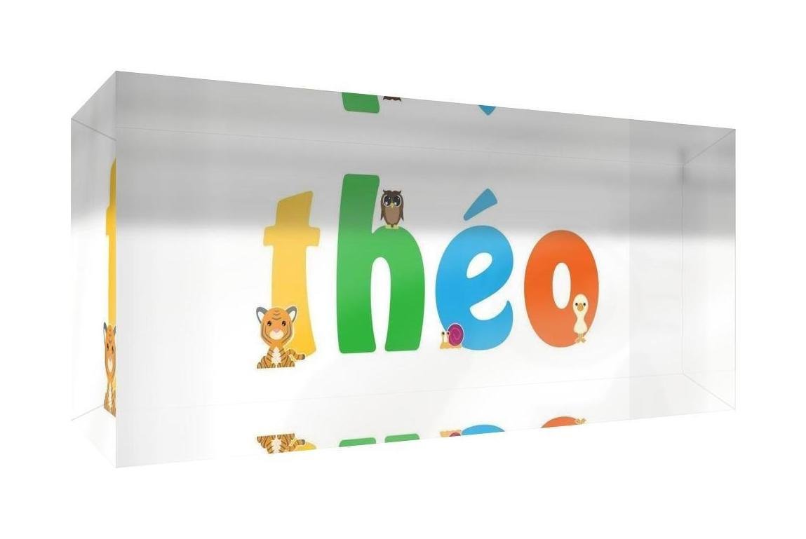 Little Helper LHV THÉO 521BLK 15FR Souvenir Décoratif en Acrylique Transparent Poli comme Diamant Style Illustratif Coloré avec le Nom de Jeune Garçon Théo 5 x 21 x 2 cm Grand
