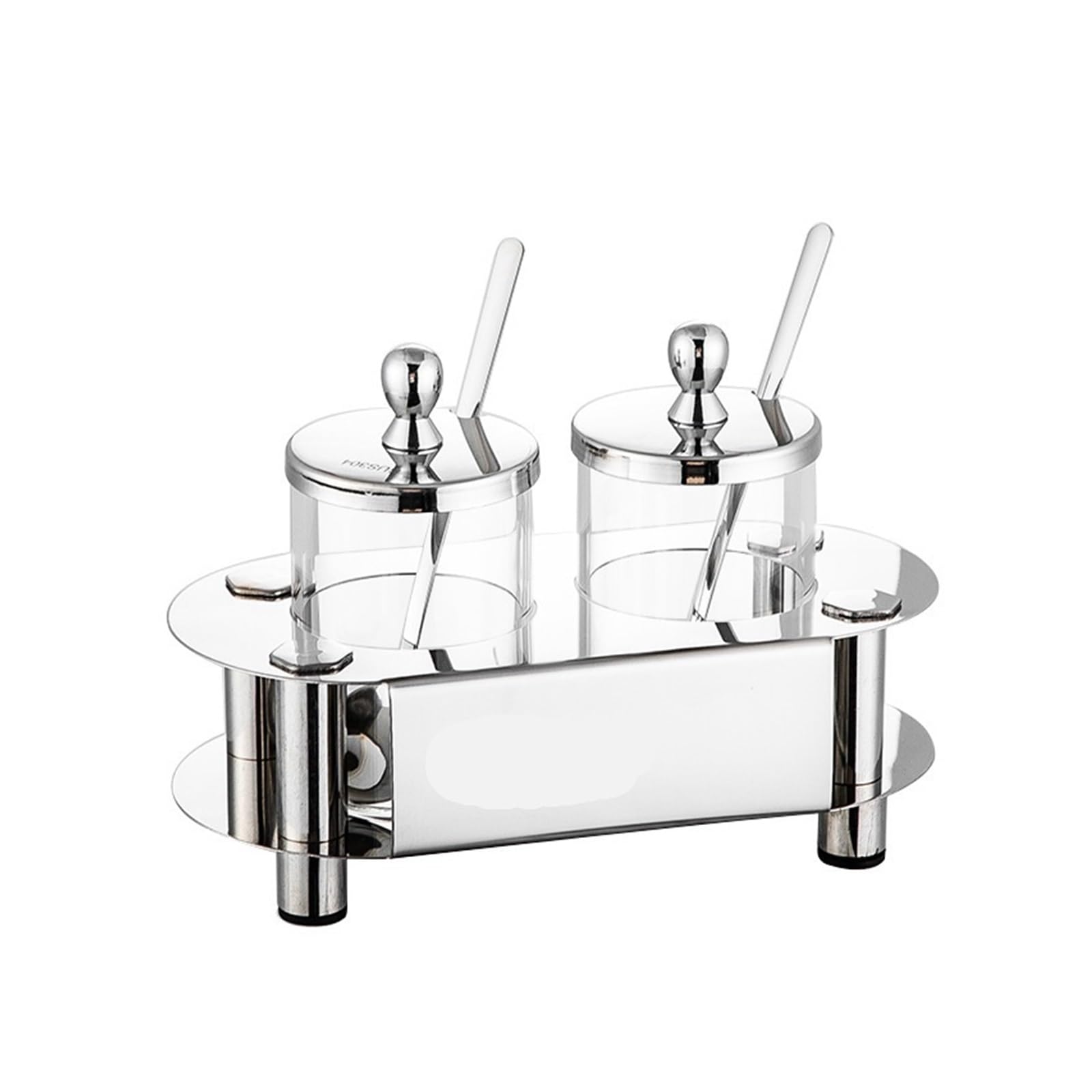 HYFEUOKF 304 Stainless Steel Glass Seasoning Jars Household Kitchen Sealed Condiment Bottles With Spoons Salt And Dishes Set
