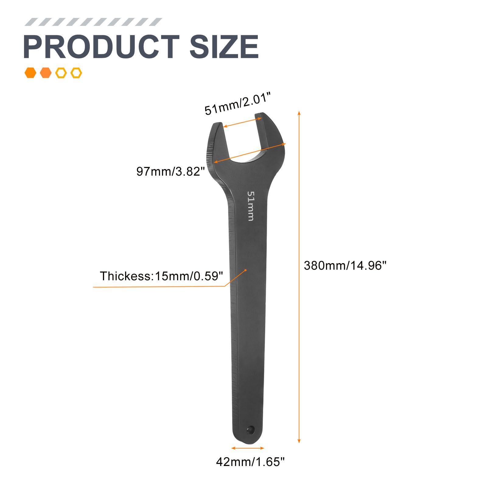 QUARKZMAN Llave De Boca Fija Individual 51mm Métrica Ángulo De Desviación De 15 Grados Llave De Boca Abierta En Forma De U Cabeza Plana Pequeña Llave Negra Con Vástago Recto