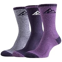 Effeet Wandersocken Damen 39-42 35-38, 3 Paar Baumwolle Gepolsterte Sportsocken, Atmungsaktive Laufsocken Tennissocken, Anti Blase Trekkingsocken, Crew Outdoor Socken Damen, Lila Grau 35-38