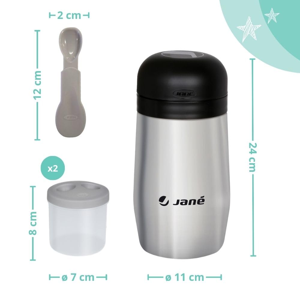 Jané Thermos 1L 2 Contenitori Ermetici Mantiene Caldo e Freddo 8h Borsa Termica Grigio