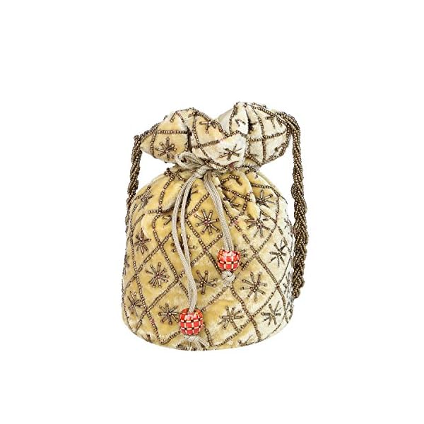 Vanya Handicraft Collection Women's Velvet Potli Bag (Golden)