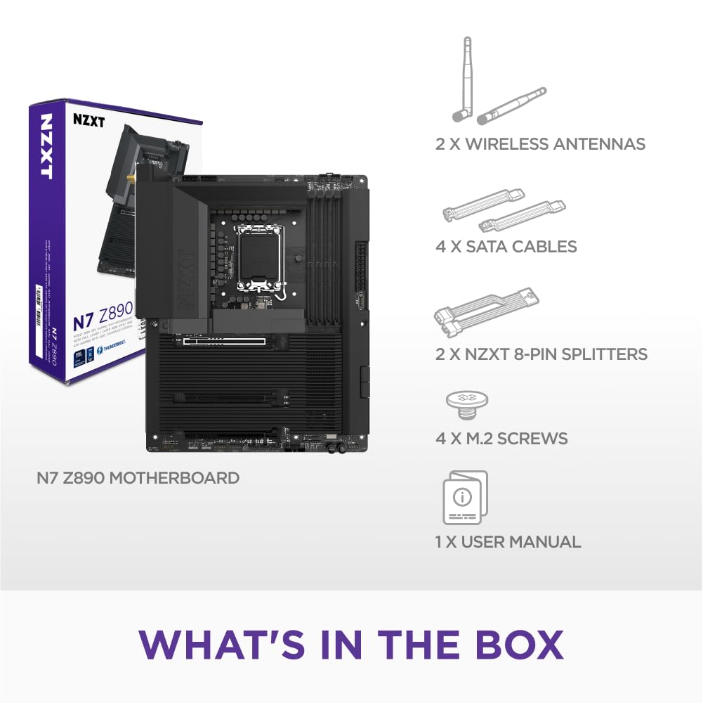 NZXT N7 Z890 - Płyta Główna ATX Intel Z890 LGA 1851 - Czarny | Płyta główna Intel Z890 ATX pod Core Ultra Series 2. Wi-Fi, PCIe 5.0, DDR5 i pełna metalowa osłona RGB. Czysta, mocna baza.