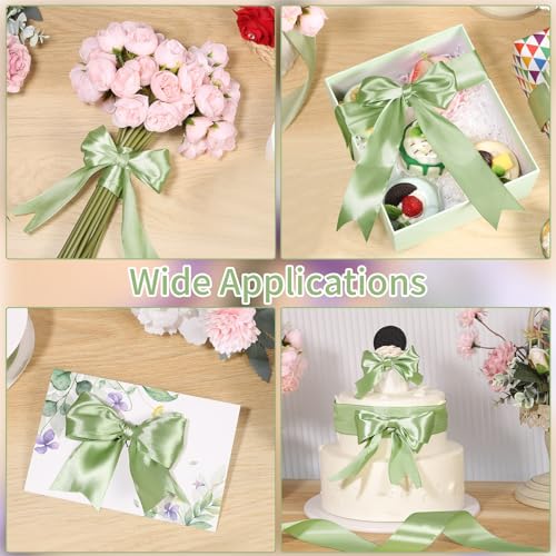 Image of woric Sage Green Ribbon 1 1 /2 Inch 60 Yards Light Green Satin Ribbon for Graduation Leis Wedding Decor Gift Baskets Hair Bows Baby Shower DIY Crafts Flower Bouquet Cake Wreath