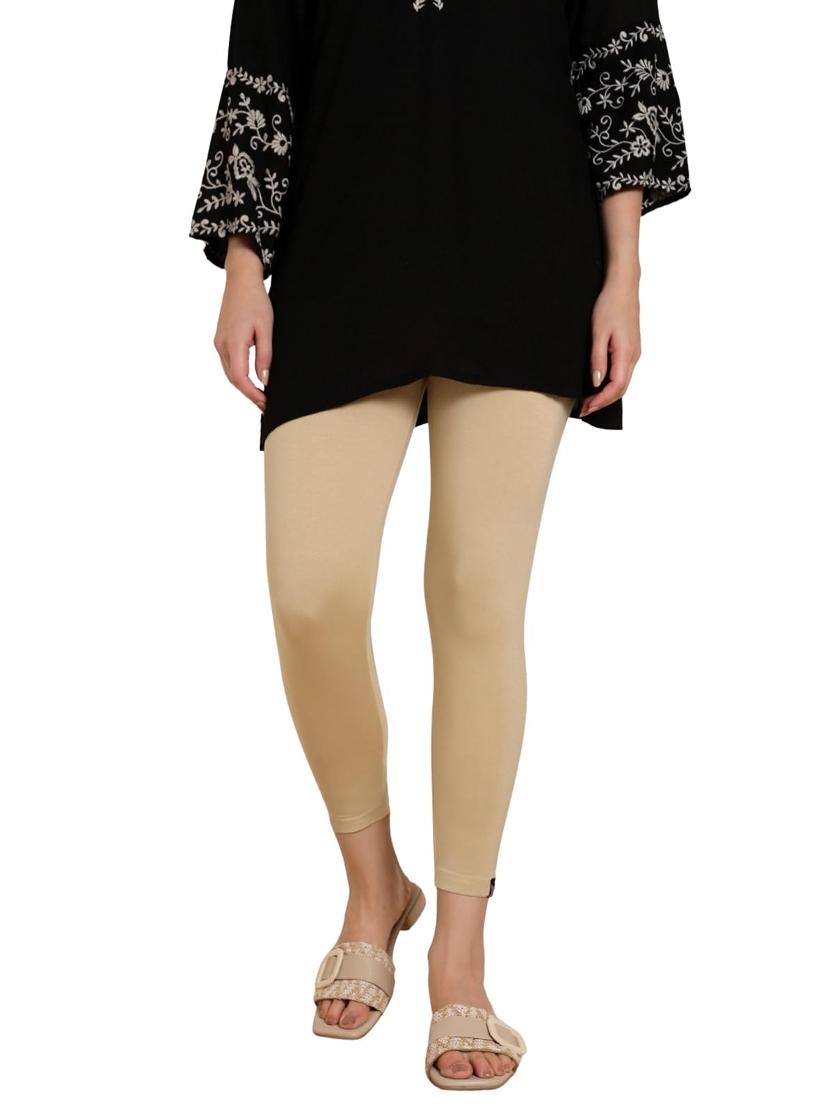 TWIN BIRDS Viscose Elastane Stretch Leggings for Women | Mid Rise Skinny Fit, High Ankle & 7/8 Cropped Length Active Legging