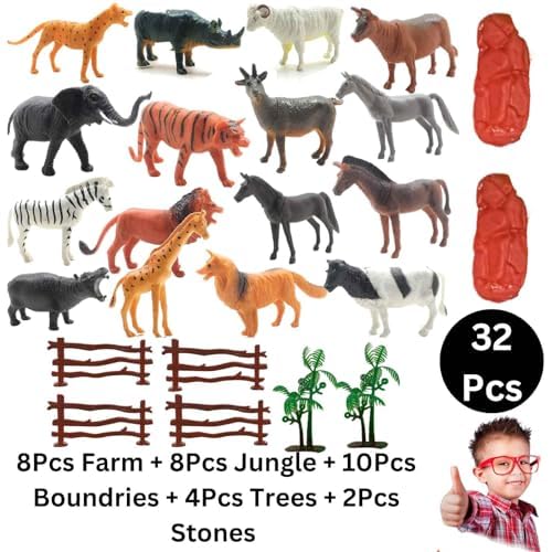 Mallexo Realistic Farm Animal Toys for Kids Set of 32PCs PVC Quality Mixed Domestic Creatures Figures Toy for Children Mid Size Birthday Gifts Safari Jungle Cartoon Wild Animals Playset (Farm Jungle) - Image 6 thumbnail