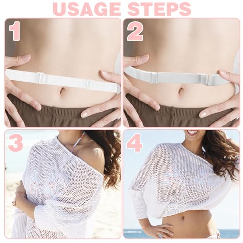 4 Pcs Crop Band Tucky Belt, Adjustable Crop Tops Band for Tucking, Shirt Sweater Tuck Band Elastic Band Strap Tucky Belt to Crop Tops, Shirt Tuck Band Elastic Belts for Women Men (Black, White)3
