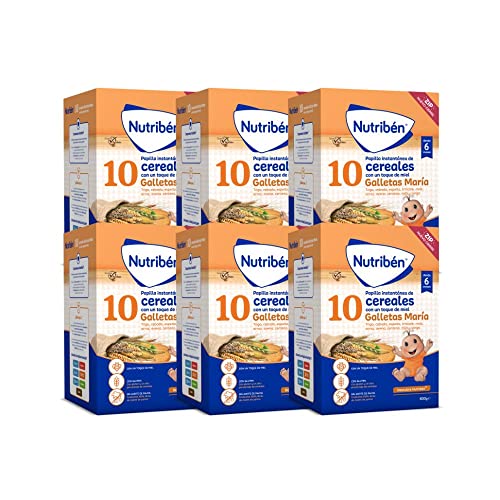Nutribén 10 Cereales con un toque de Miel y Galletas María | 3600g | Vitaminas y Calcio| Alimento para Bebés a partir de 6 meses | Con Gluten | Sin aceite de palma | Pack 6 uds de 600g