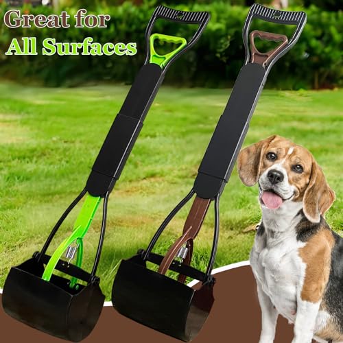 Image of ienjoyed 2 Pieces Pooper Scooper, Large Pooper Scooper for Dogs Heavy Duty, Dog Pooper Scooper with Long Handle & High Strength Durable Spring, Foldable Dog Poop Pick Up(28-inch)