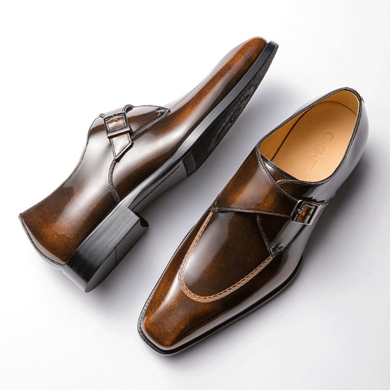 Men's Vintage High Gloss Dress Shoes Fashion Square Toe Lace Up Lug Sole Business Office Dress Shoes2