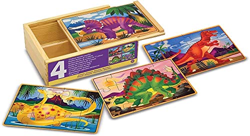 Juegos De Mesa, Toy Melissa & Doug Rompecabezas de Dinosaurios, 4 Rompecabezas con Caja de Almacenamiento, Juguete de Madera (12 Piezas)