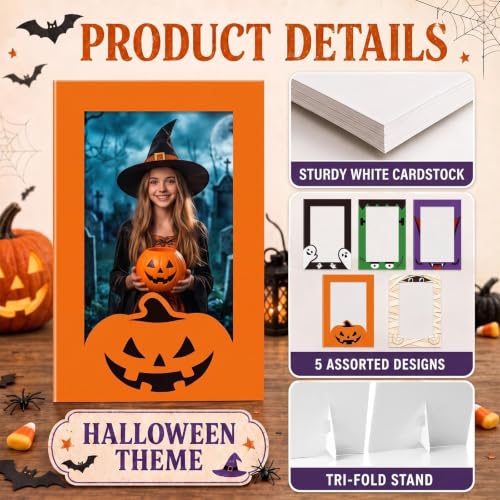 Image of AmazingSpark 50 Pack Halloween Paper Picture Frames Bulk Photo Frames 4x6