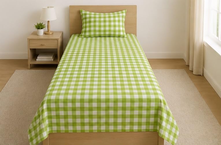 Image of Jashan 210 TC Premium Glace Cotton Comfort Elegent Design Bedsheet with Pillow Cover - Ultra Soft Cotton Single Bed Sheet for Daily Comfort - GreenCheck Elegent 60x90 Inche