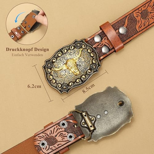 WHIPPY Cowgirl Gürtel für Damen Herren Western Kunstleder Gürtel für Jeans Vintage Cowboygürtel