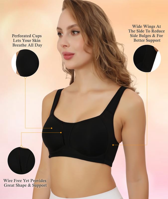 Image of GLAMORAS Nylon Blend Full Coverage Minimizer Everyday Bra for Women | Seamless, Wirefree, Padded Everyday Bra with Soft Cups | Size: 34-42, B Cup