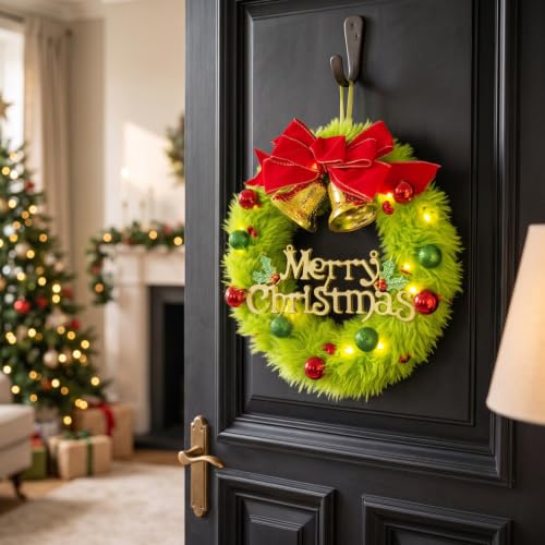Green Christmas Wreath with Led Lights Farmhouse Fall Wreath for Front Door - image 4