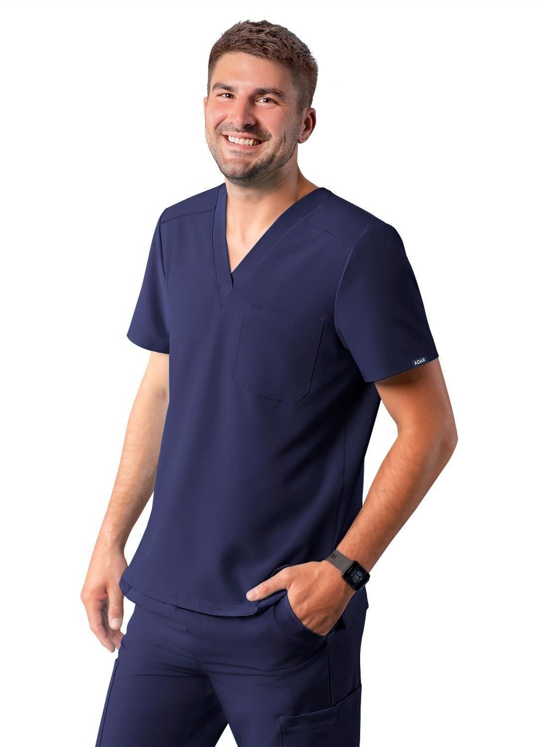 Adar Addition Scrubs for Men - Classic V-Neck Scrub Top - A6006 - Navy - S