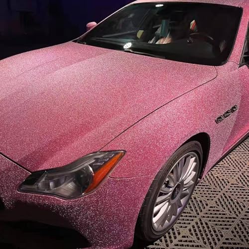 Super Diamond Shiny Pink Vinyl Wrap - Sparking Frosted Glitter Sticker Car Wrap Film Roll with Air-Release Channel for DIY Use Motocycle Auto Decal Exterior Interior, 11.81'' x 78.74''