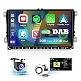 2+32GB DAB/DAB+ Autoradio für VW Golf 5 6 Polo Passat Skoda mit Wireless Apple Carplay Android Auto, 9 Zoll Bildschirm Touch Display Android Golf Radio mit Navi RDS WiFi USB RCA Rückfahrkamera CANBUS