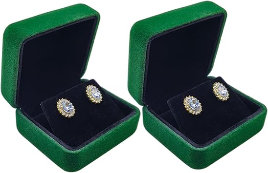 2 Pieces Velvet Earring Box,Stud Earring Gift Box,Jewelry Display Case for Proposal,Engagement,Wedding and Birthday,Green