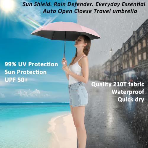 Image of BAODINI Small UV Protection Travel Umbrella Compact for Rain and Sun UPF 50+ Windproof Portable 42 inch Umbrella for Women and Men