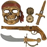 ArtCreativity Pirate Play Set for Kids, 5PC Playset with Plastic Sword, Pistol, Dagger, Compass, and Mask, Pirate Halloween Costume Accessories and Photo Booth Props, Fun Pretend Play Set