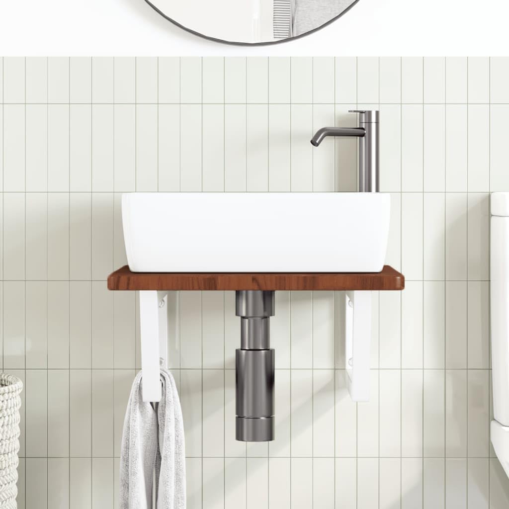Piano lavabo in legno massello di quercia con supporto in acciaio, 50 x 50 cm, trapezoidale, portata fino a 100 kg, salvaspazio per lavabo con mobiletto, bagno moderno, facile montaggio a