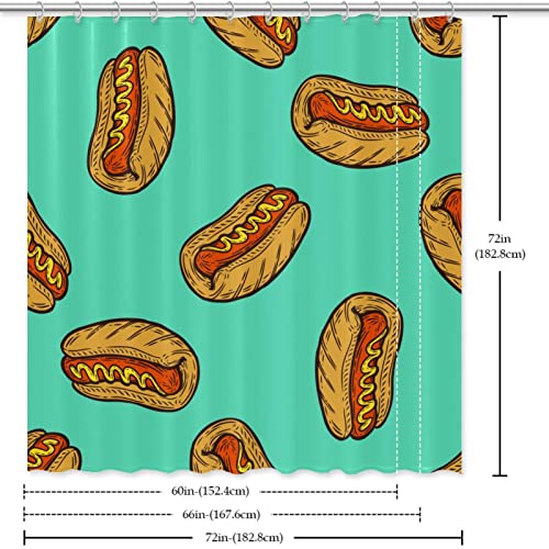 Rideau de douche sans odeur vert imprimé Hot Dog pour baignoire - 7