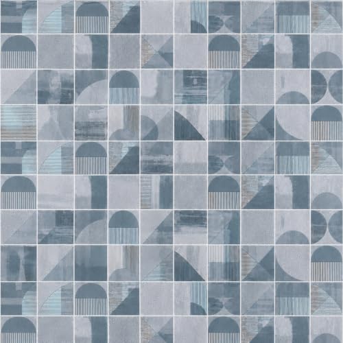 Image of VOMZER Single Size (36x72) 300 TC Soft Cotton Feel Microfiber All Around Elastic Fitted Single Bedsheet with 1 Pillow Cover | Grey Blue Geometric
